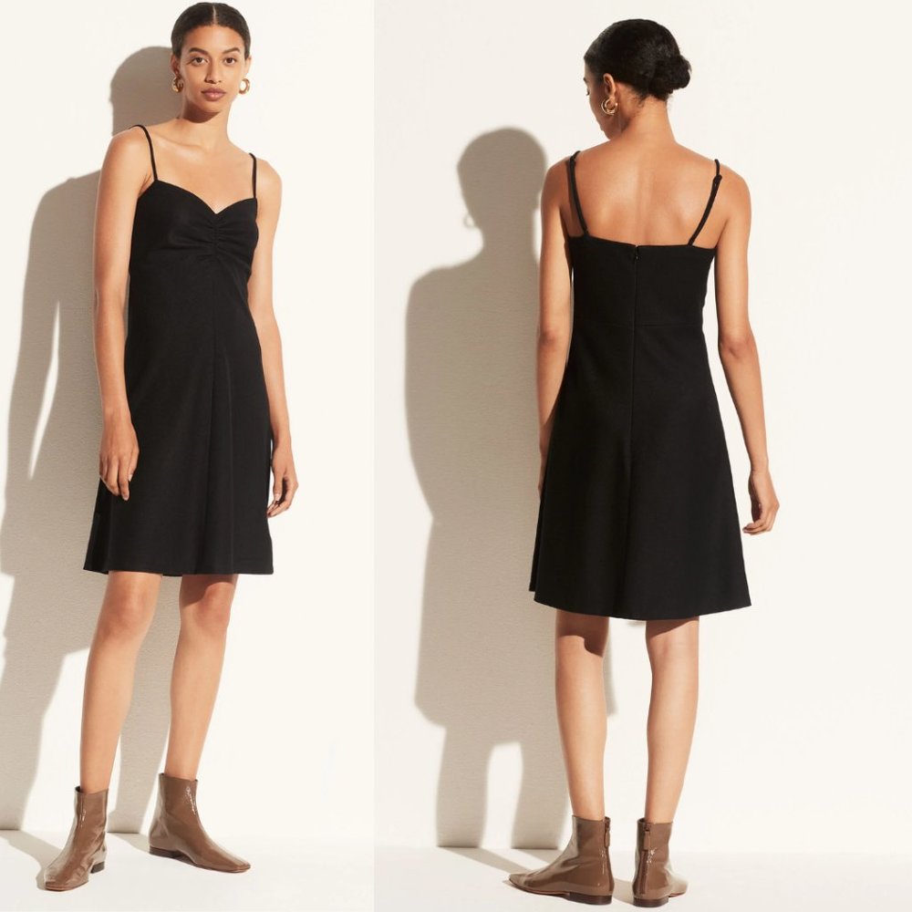 Vince Ruched Camisole Mini Dress Black Wool Blend A-line Skirt Small